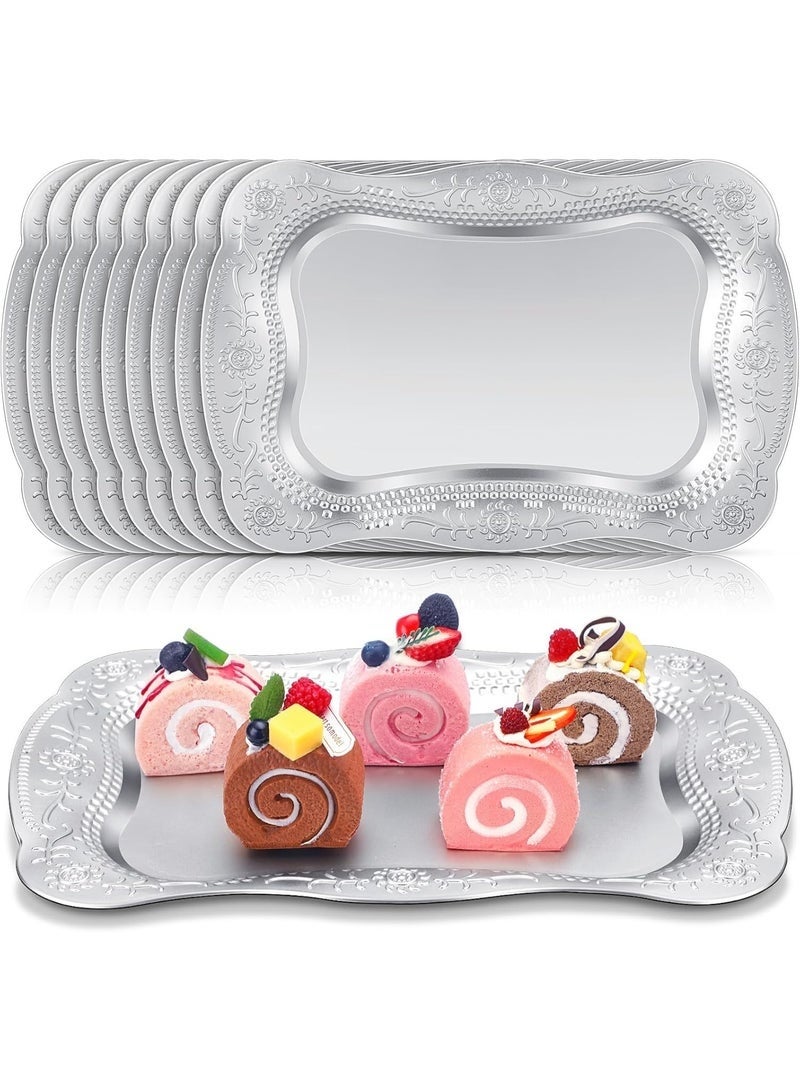 Arabest 10 Pcs Plastic Serving Trays 13" x 9" Rectangle Platters for Dessert Display Tray for Decoration Embossed Serving Platter Dish for Parties, Weddings, Engagements, Birthdays (Silver) - Image 1